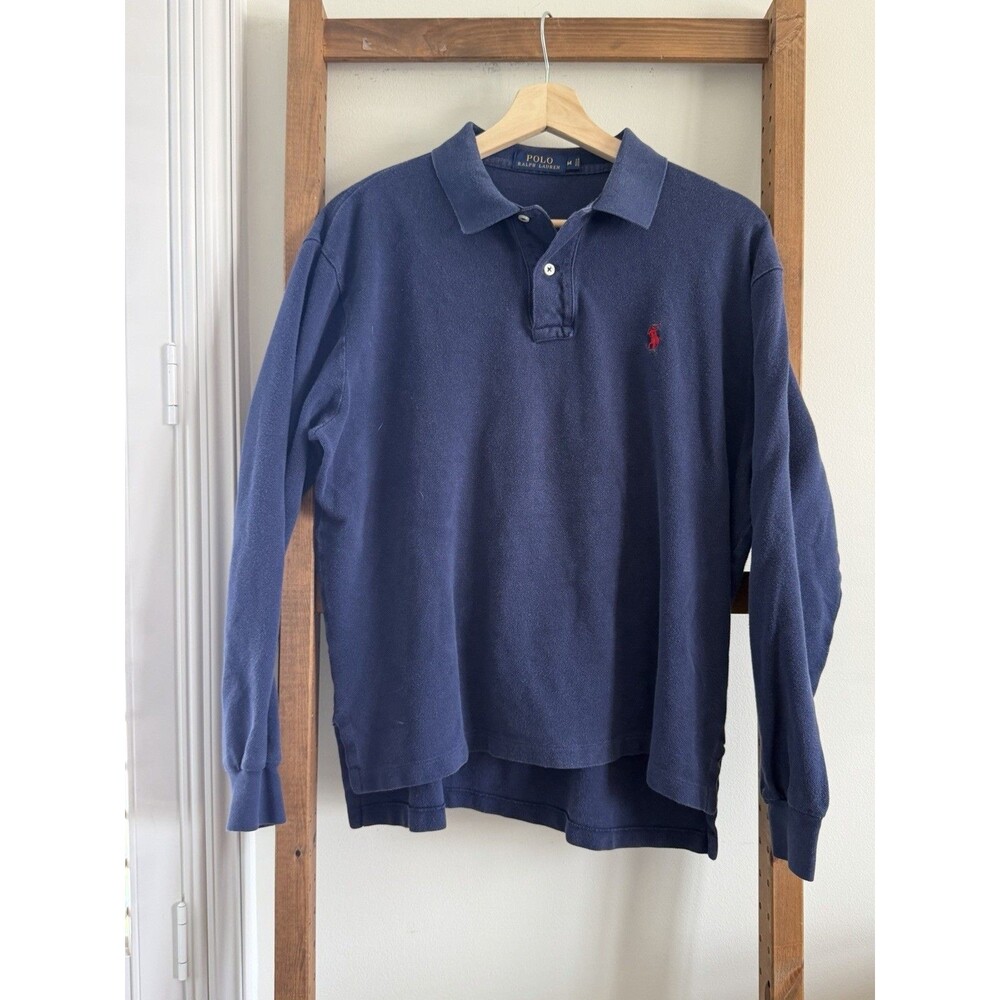 Y2K Polo Ralph Lauren Navy Blue M Long Sleeve Polo Shirt Embroidered Logo